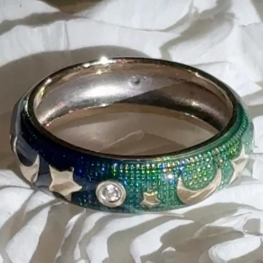 Hidalgo 18K White Gold | Diamonds Moons Stars | Blue Enamel Celestial | Sz 6.25